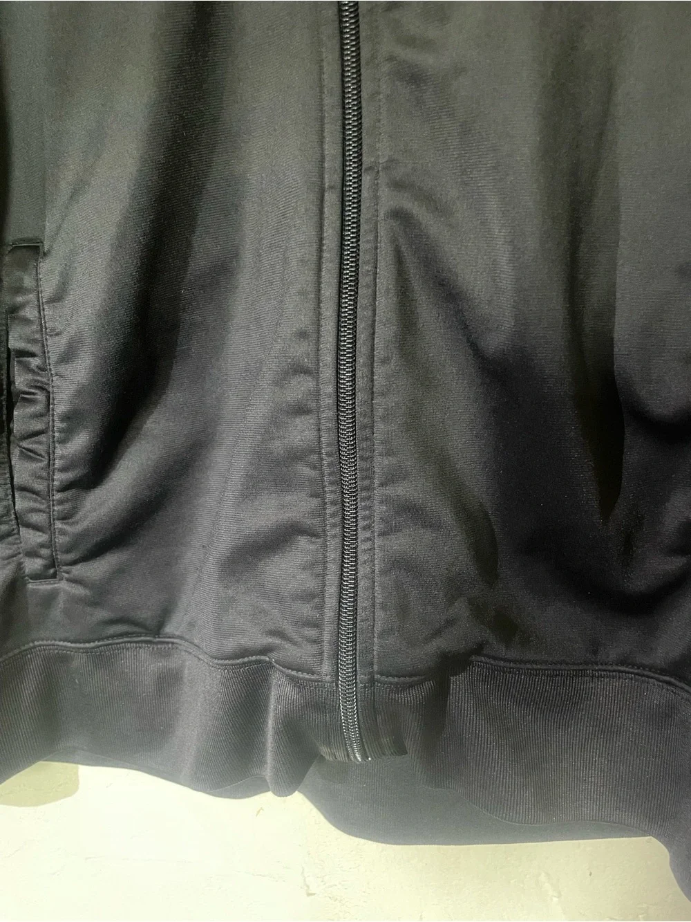 Old Navy Size XL Black Bomber Jacket with Red & White Sleeve Stripes